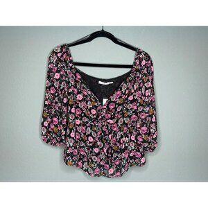 Mi Ami Francesca's Women's Small Flowy Floral Crop Top V-Neck Lined NWT